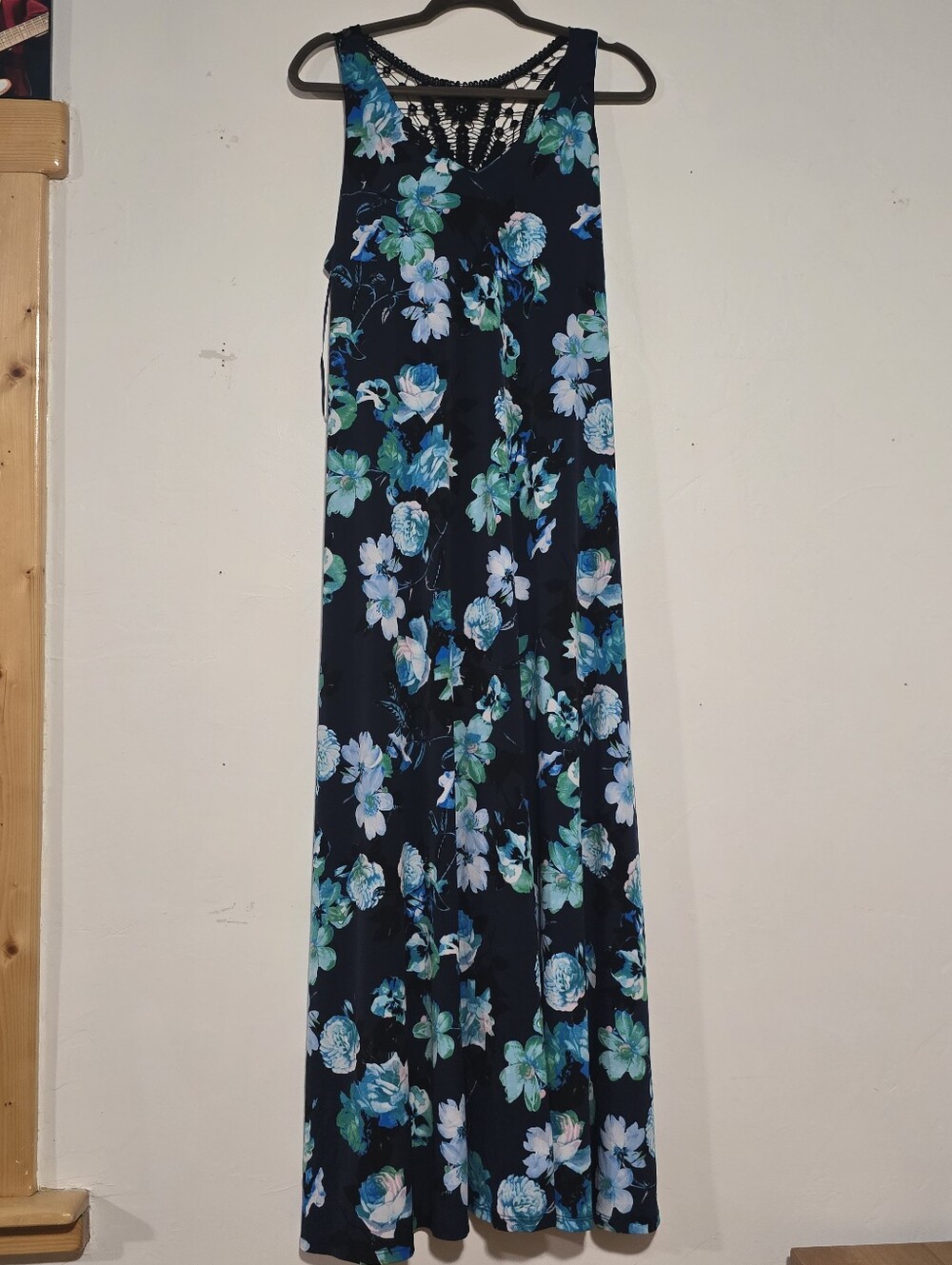 Lane Bryant Green Black White Summer Maxi Floral Crochet Turquoise Dress 14/16
